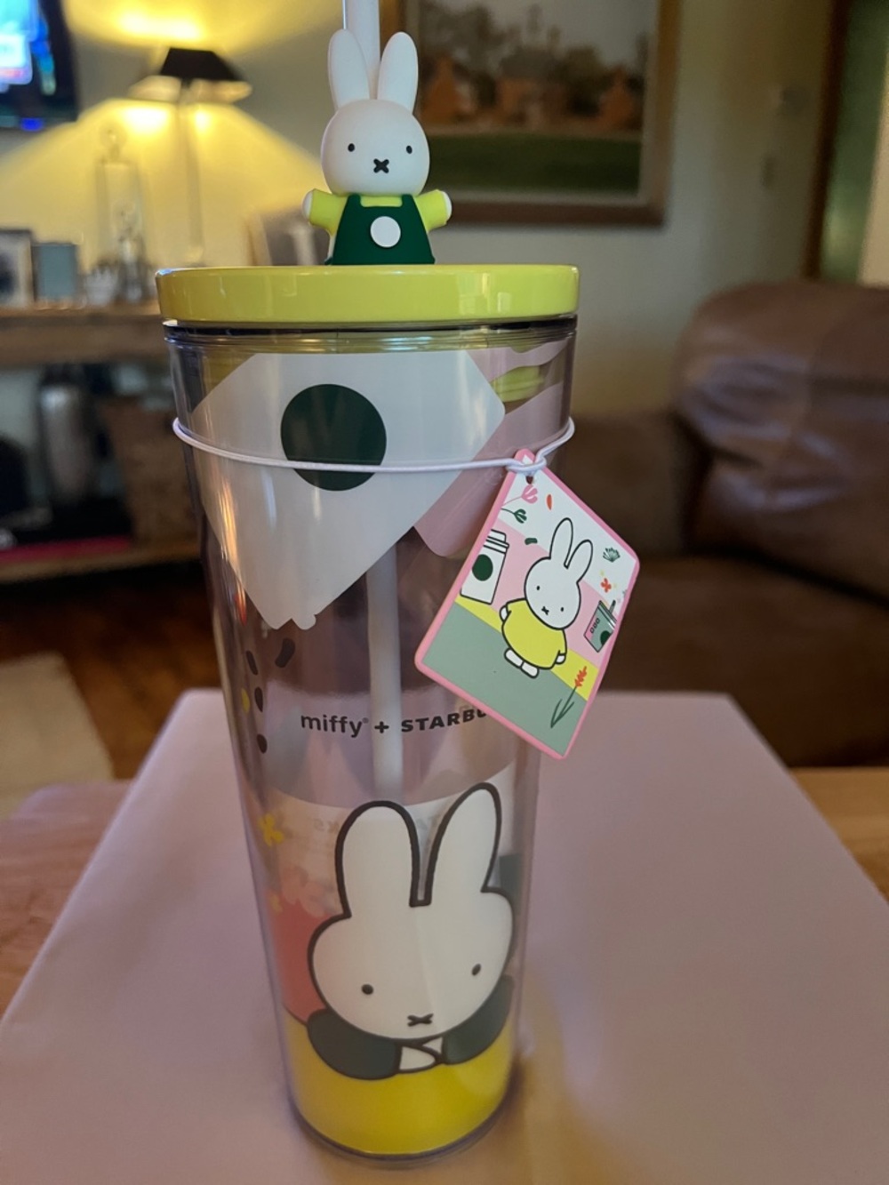 Starbucks Yellow and Green Miffy Tumbler with Bunny Straw Topper